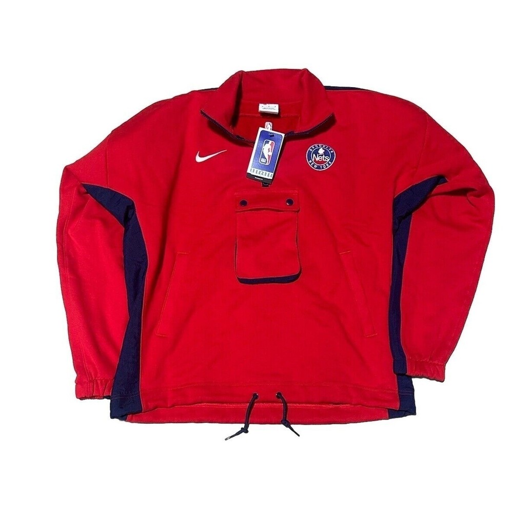 Nike Brooklyn Nets 75th Anniversary Courtside 1/4 Zip Cargo Sweatshirt Red Sz M